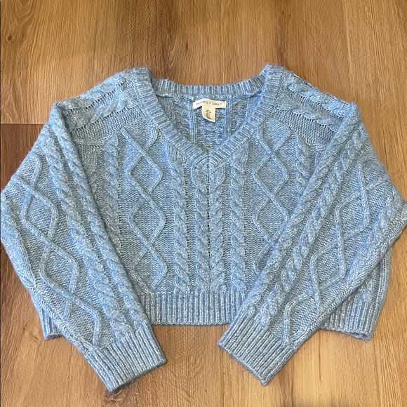 Happily Grey Sweaters - Happily Grey Cropped Heather Light Blue CottageCore Cable knit Sweater Size L